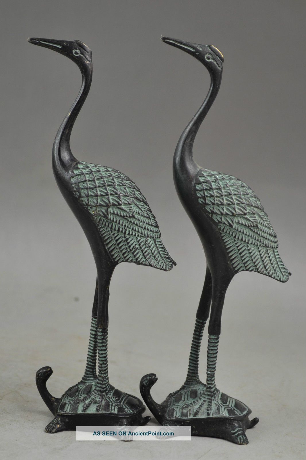 A Chinese Handwork Bronze Carved Crane Run Tortoise Statue Other Antique Chinese Statues photo