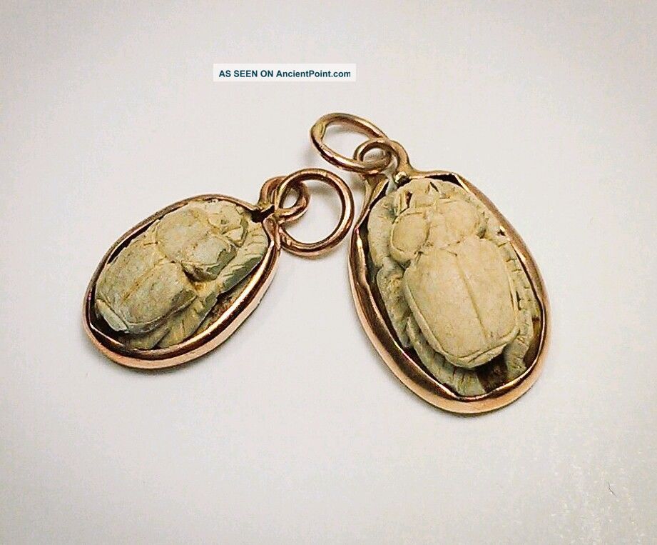 Antique,  Ancient Egyptian Carved Scarab 14k Gold Jewelry Necklace Pendants Egyptian photo