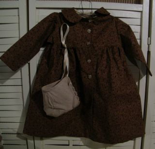 Primitive Prairie Little Pioneer Dress With Bonnet Tea Stained Brown Calico photo