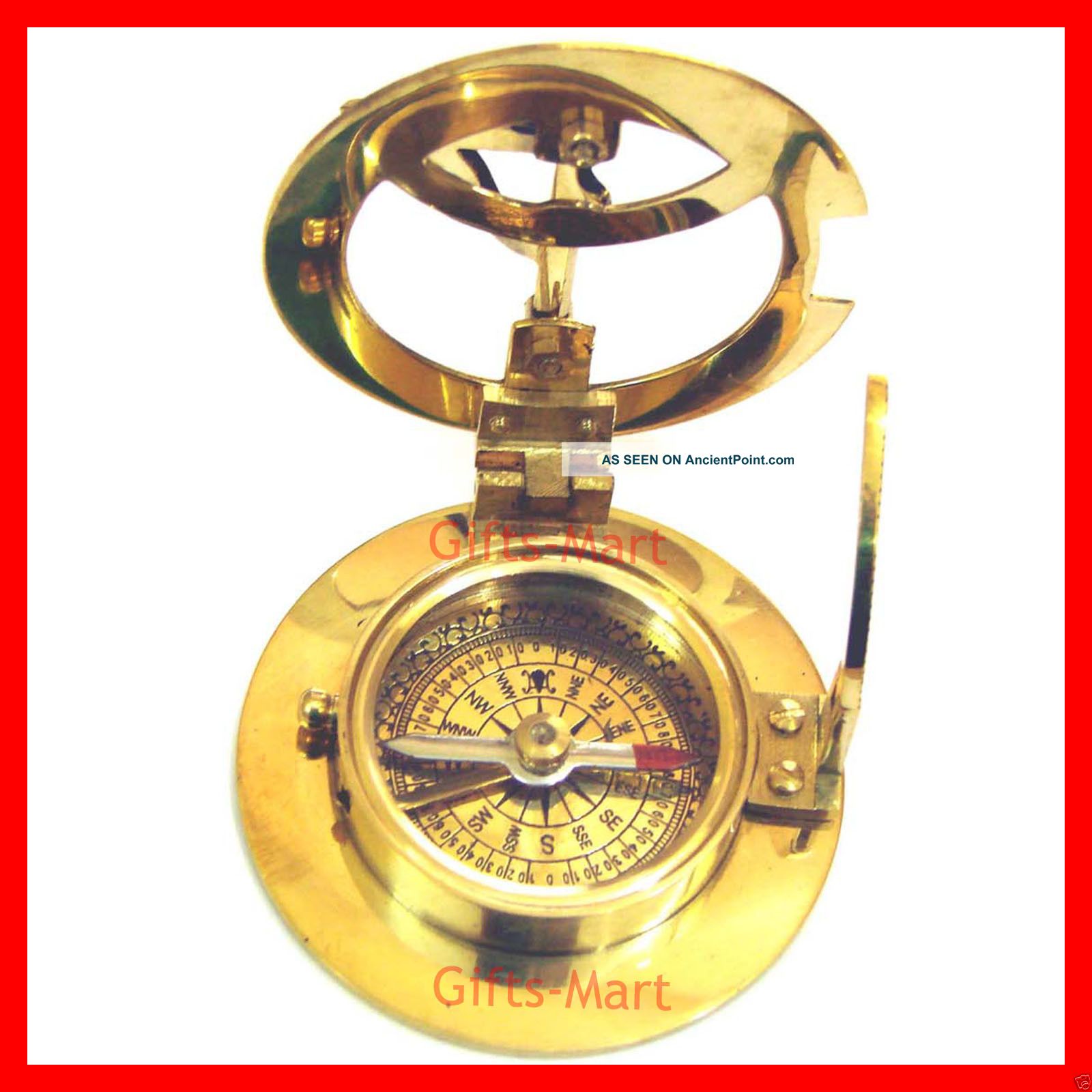 Brass Sundial Compass Antique Pirate Collectible Nautical Brass Sun Dial Compass Telescopes photo