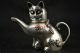 Chinese Collectible Handwork Old Tibet Silver Carving Cat Lucky Tea Pot Teapots photo 2