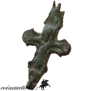 Stunning Patina Byzantine Christian Encolpion Bronze Double Cross 500 - 900 Ad photo