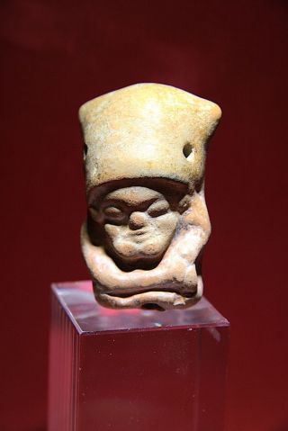 Pre Columbian Mayan Ceramic Seated Figure Whistle - Absolutely Authentic photo