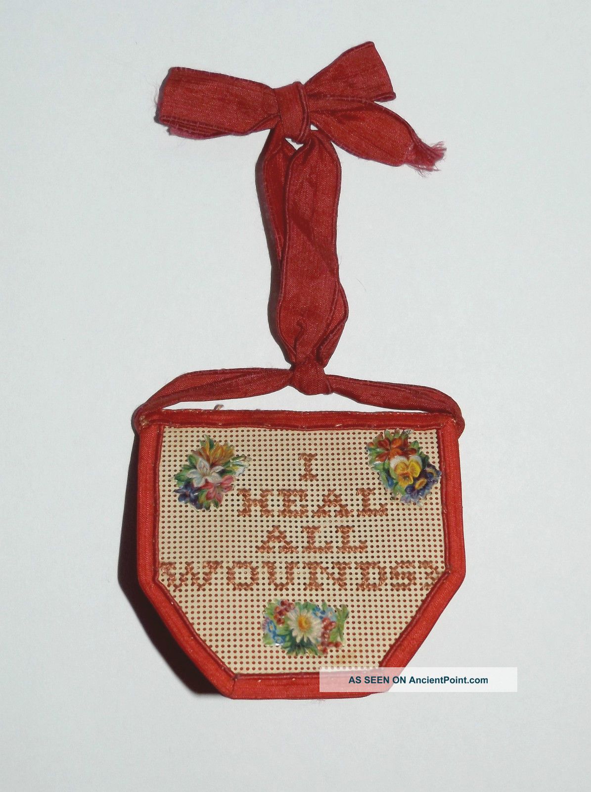 Antique Victorian Holder Punch Paper Motto Die Cuts Vtg Needlework Bandage Case Other Antique Textiles photo