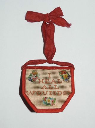 Antique Victorian Holder Punch Paper Motto Die Cuts Vtg Needlework Bandage Case photo