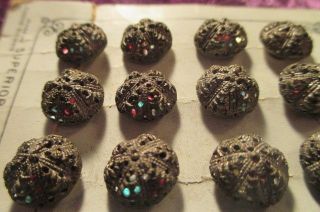 12 Antique Vintage Buttons Pierced Domed Metal Shank Czech Intricate Design photo