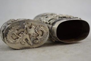Old Collectible Decorated Hand Miao Silver Carving Dragon Phoenix Tobacco Box @ photo