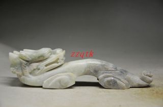 Chinese Natural Jade Hand Carved Dragon Hook Ruy photo