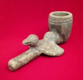 Clay Pottery Manteno Bird Smoking Pipe Ecuador Antique - Pre Columbian Artifacts photo