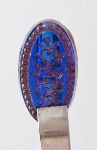 Button Small Victorian Flowers Blue Glass Gold Intaglio photo