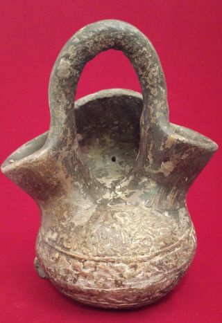 Teotihuacan Clay Double Spout Vessel Pottery Pre Columbian Statue Aztec Mayan photo