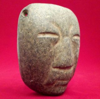 Mezcala Carved Stone Face Pendant Guerrero Antique Pre Columbian Mayan Olmec photo
