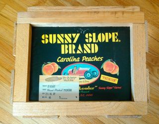 Vintage Sunny Slope Brand Carolina Peaches Wood Slat Crate Box photo