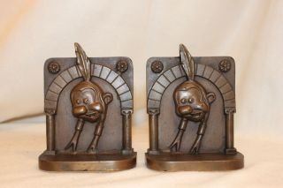 Illini Indian Circa 1925 Solid Bronze Bookends 6.  5 