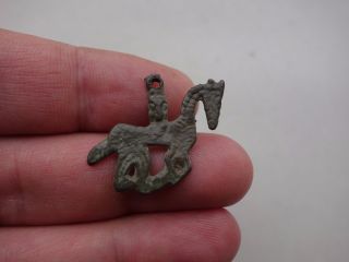 Ancient May Be Viking (scandinavian) Bronze Horseman Pendant Decoration photo