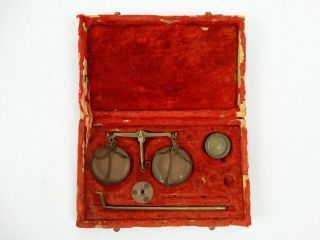 Antique Steel & Brass Hanging Gold Scales In Old Case 19thc As Collected photo