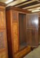 Antique Heavy Carved Wardrobe Armoire Burl Panels Large Dressing Mirror & Drawer 1900-1950 photo 5