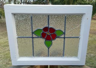 Vintage Old Sash Stained Glass Window 16.  5 X 21 Inches Rose Floral photo
