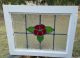 Vintage Old Sash Stained Glass Window 16.  5 X 21 Inches Rose Floral 1900-1940 photo 3