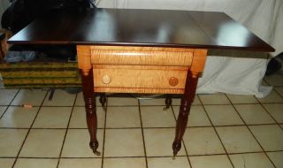 Early Cherry & Curly Maple Dropleaf Server / Parlor Table (bm - Dr64) photo
