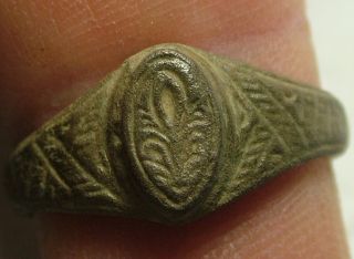 Rare Ancient Byzantine Ring Patina Artifact Size 11/flower/branch/wreath photo