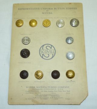 Antique Scovill Salesman Sample Button Card B&o Railroad Police Nyfd Military photo
