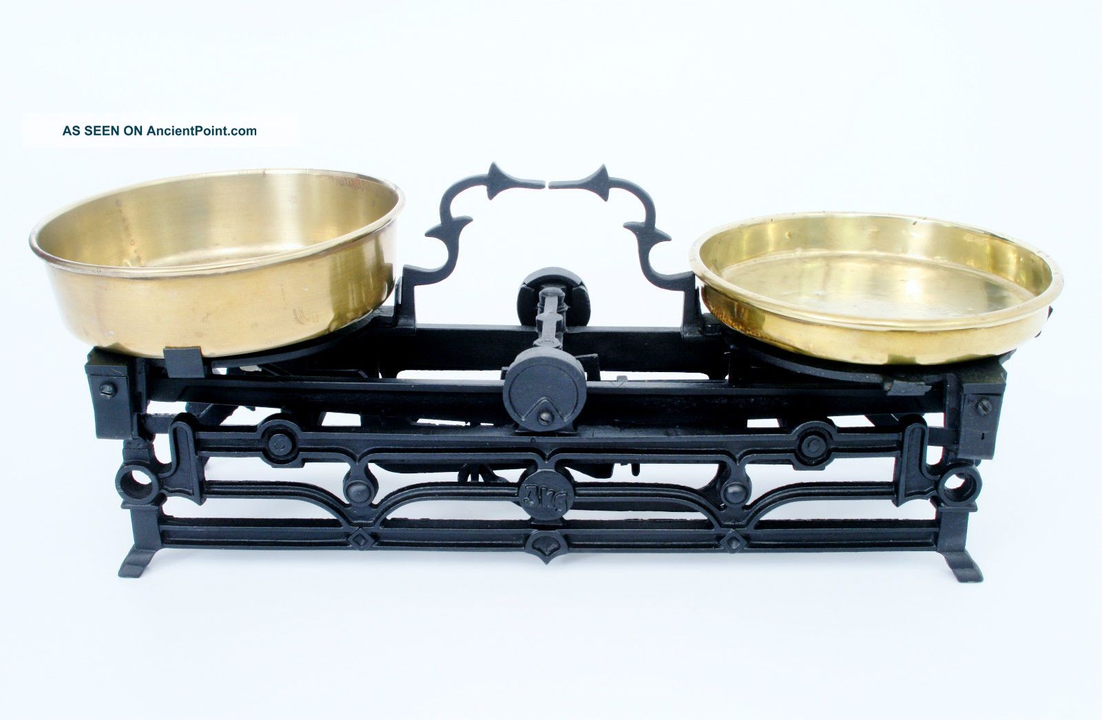 Antique Cast Iron Balance Scale 2 Brass Bowls All Scales photo