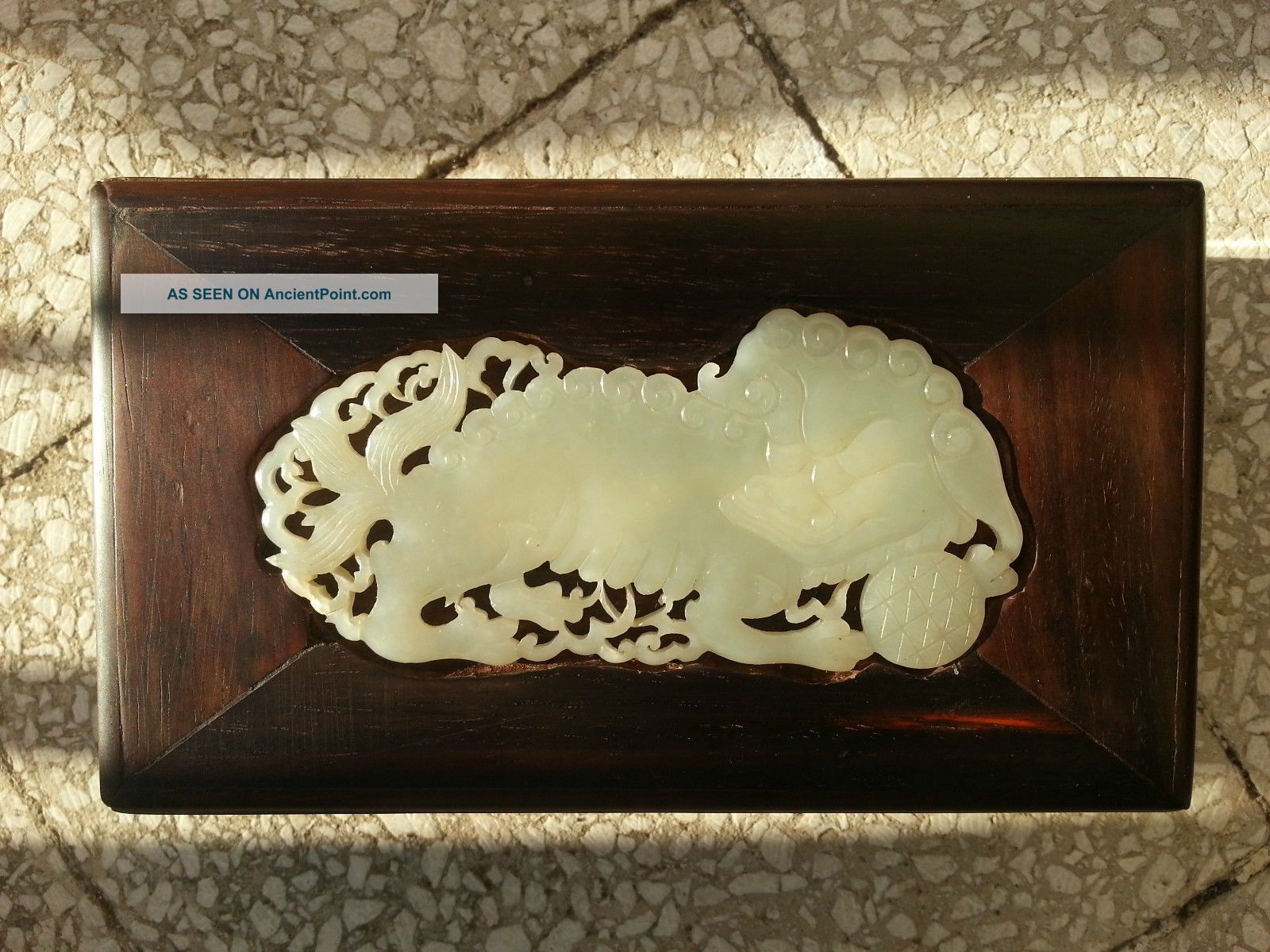 A Very Fine Chinese Jade Plaque Mounted On A Hardwood Box Jade/ Hardstone photo