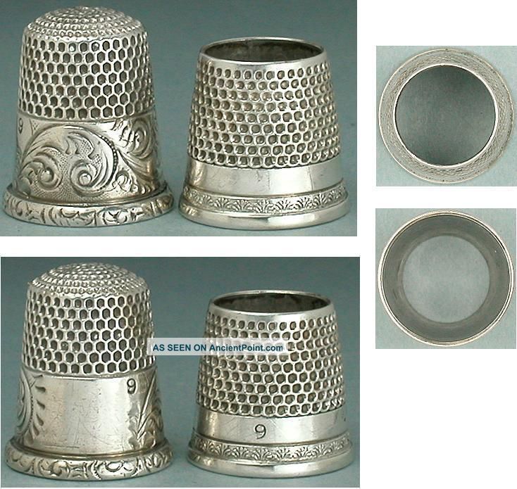 2 Antique Sterling Silver Thimbles, One A Tailor ' S Thimble Circa 1890