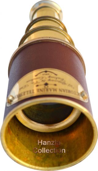 Vintage Leather Antique Brass Telescope Nautical Pirate Spyglass Marine Scope photo