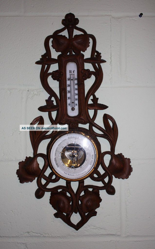 Black Forest Wood Barometer Thermometer (antique) Barometers photo
