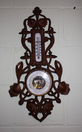 Black Forest Wood Barometer Thermometer (antique) photo