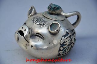 Delicate Chinese Silver Copper Handwork Teapot,  Pig Lm1156 photo