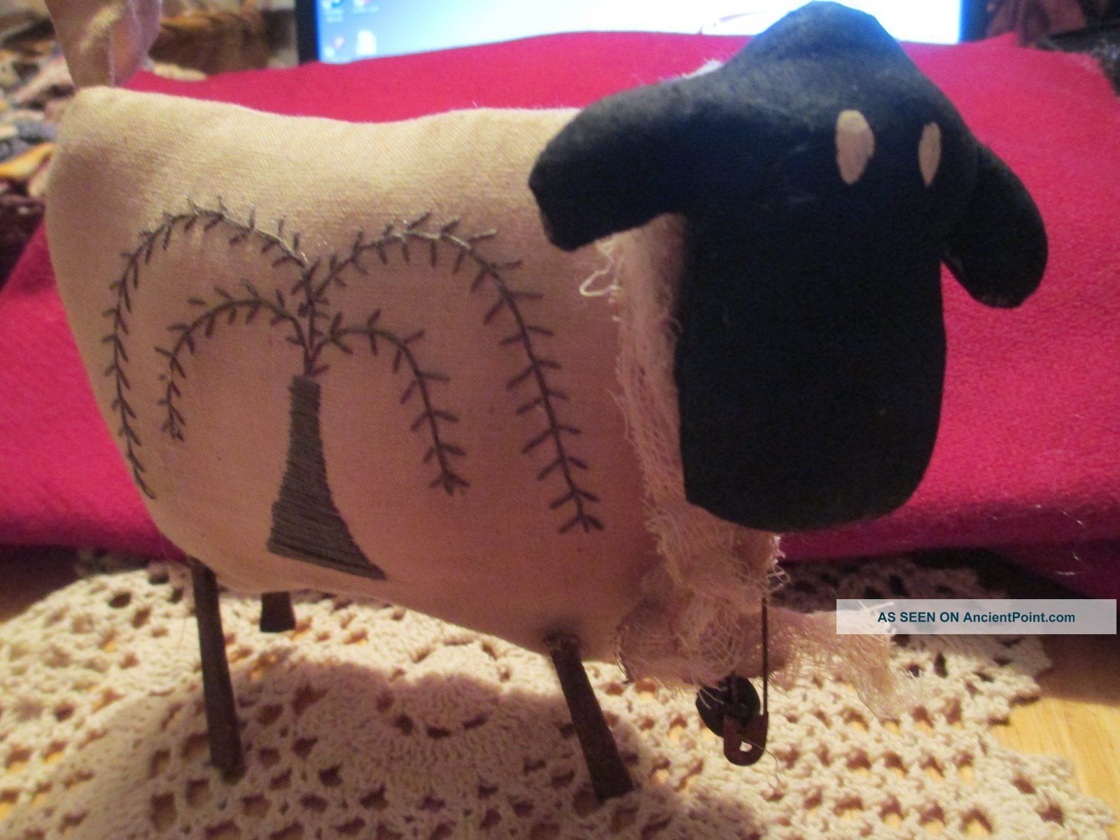 Primitive Stained Willow Tree Sheep With Cheese Cloth And Rusty Pin And Bell Primitives photo