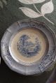 2 Antique C1850 Corinth Pattern J.  Edwards Blue & White Decorative Scenic Plates Plates & Chargers photo 4