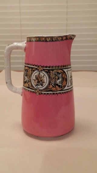 Vintage Brownfield & Sons Pink,  White,  Gold And Black Pitcher photo