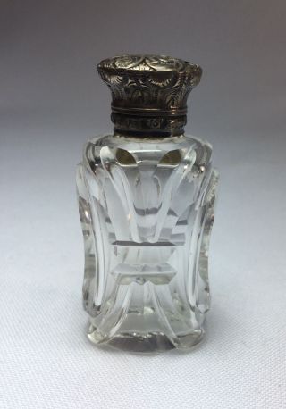 Vintage Cut Glass Perfume - Scent Bottle - With Silver Cap - Art Nouveau photo
