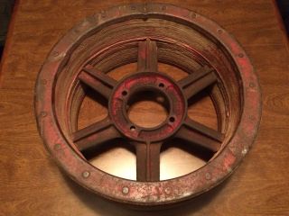 Antique Wood And Metal Flat Belt Pulley Rockwood Papec Industrial Steampunk A - 18 photo
