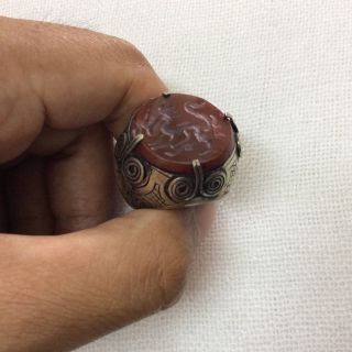 Mens Islamic Ring Afghan Antique Arabic Engraved Agate Carnelian Quran Intaglio photo