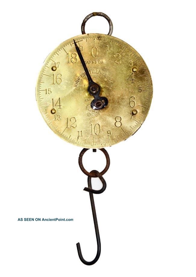 Chatillon Brass Iron Round 20 Lbs Scale Hanging Farm Store Antique 1800 Scales photo