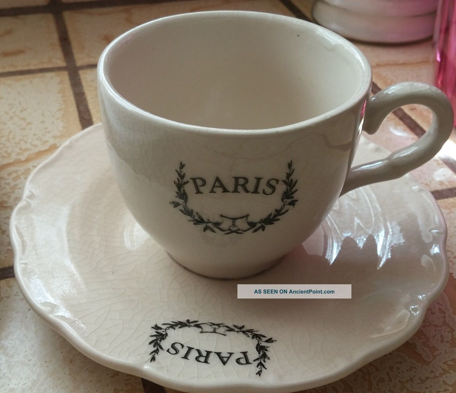 Ceramic Cup And Saucer.  - Reads Paris.  Vintage? Cups & Saucers photo