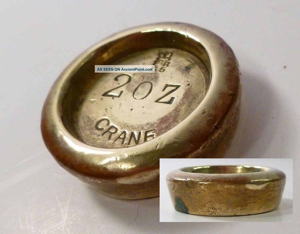 1890 Era 2 Ounce Brass Weight Crane Postal Balance Scale Sealer Marks Essex Scales photo