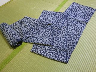Katazome Stencil Dyed Fabric Piece For Yukata Dress,  Stitched,  Indigo,  171 photo