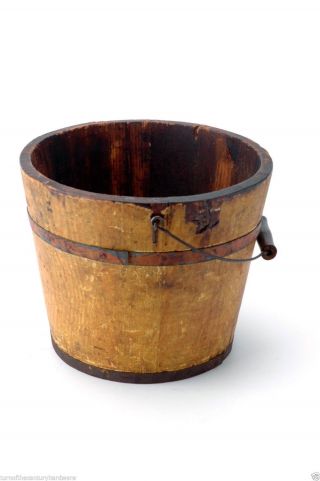 Antique Primitive Wooden Pail Bucket Yellow Grain Painted Ap10081510 photo