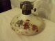 Rare Antique Hand Painted Glass Oil Lamp Font & Chimney W/ Solar Brass Burner Lamps photo 1