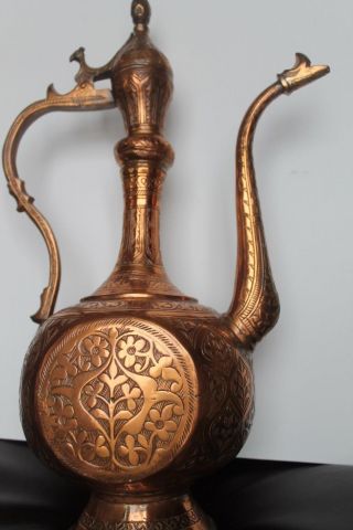 Antique/vintage Islamic Arabic Tinned Copper Tea Pot Pitcher Jug Hand Hammered photo