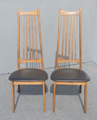 Pair Vintage Danish Modern Style Tall Back Side Chairs Eva Niels Koefoed Style photo