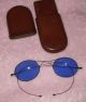Antique Spectacles Eyeglasses Blue Lenses 4 Pairs Gold Wire Frames Case Optical photo 9