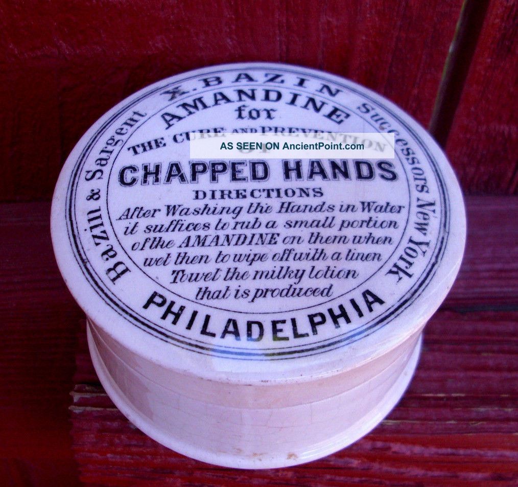 Antique,  Ceramic,  American Pharmacy Jar.  Bazin & Sargent Philadelphia Pot Lid Bottles & Jars photo