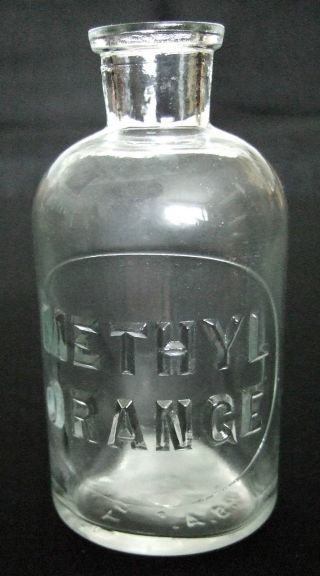Vintage Wheaton Raised Methyl Orange Bottle Clear Glass Pharmacy Chemistry photo